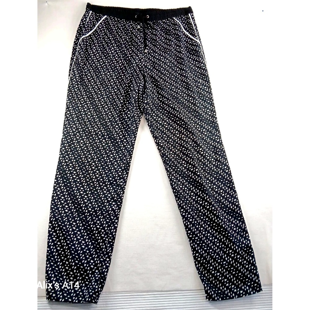 Vince Camuto Womens Lounge Pants Satin Black White Elastic Drawstring Size M